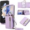 YANJIEER ESONG Cover per Samsung Galaxy Z FLIP 6/FLIP 7 FE Portafoglio Case con Cordino Cinturino e Ring,Custodia A Libro In Pelle Flip Cerniera,Caso per Donna Con Porta Carte,Magnetica,Supporto Viola