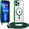 Kokio Cover Magnetica per iPhone 13 Pro Max 6,7 Pollici Case avec Cordino,Compatibile con MagSafe, Trasparente Morbido Custodia Paraurti Antiurto, Resistente all'us, Antigraffio, Verde