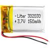 Liter energy battery Batteria 302030 LiPo 3.7V 150mAh 0.555Wh 1S 5C Liter Energy Battery per l'elettronica Ricaricabile Telefono Portatile Smartwatch Orologio - Non adatto per Radiocomando 32x20x4mm (150mAh|302030)