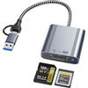 ROCKETEK Lettore di schede CFexpress Tipo A & SD con USB 3.2(Gen 2) 10Gbit/s, Adattatore 2-in-1 USB-C & USB-A CFexpress tipo A per Windows/Mac/Linux/Android, CF express B Card Reader per fotografi e videografi