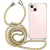 MyGadget Cover per iPhone 13 Mini - Custodia con Corda - Case con Cordino Trasparente Antiurto con Laccio | Tracolla - Stylish - Giallo Camouflage