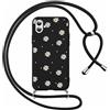 Foonary Cover con Cordino per Apple iPhone 16 6,1, Custodia con Laccio Collana Tracolla Aesthetic Smile Disegni Morbido Antiurto TPU Necklace Regolabile Protettiva Corda Case per iPhone 16, Fiori 1