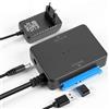 APKLVSR Cavo adattatore USB 3.0 a SATA III/II con due porte per HDD/SSD da 2,5 e 3,5, adattatore per disco rigido esterno incluso convertitore USB-C e alimentatore per trasferimento dati, backup e