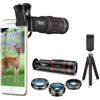 Apexel Kit obiettivo fotocamera 18X teleobiettivo/grandangolo e obiettivo macro/fisheye/caleidoscopio/filtro stella con treppiede otturatore remoto per iPhone, Samsung e la maggior parte degli