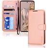 TECHGEAR Custodia in Pelle Compatibile con Google Pixel 8 Pro, Cover Libro Protettiva con Slot per Schede, Supporto e Cinturino da Polso - Pelle Sintetica per Pixel 8 Pro Cover Portafoglio (Oro Rosa)