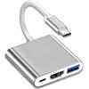 VGE Adattatore USB C Hub 3 in 1, Hub USB C HDMI 4K Ultra HD, Multiporta: HDMI 4K + USB 3.0 + USB-C PD 100W, per MacBook Pro/Air, XPS, Galaxy, Portatile, monitor e proiettori (Argento)