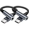 KINPEE Adattatore USB C Jack 3.5mm 2 Pezzi, Adattatore Cuffie USB C Nylon adattatore Aux USb C adattatore Type C Jack per iPhone 17/16/15 Pro Max Plus, Pad, Samsung Galaxy S25 S24 S23, Pixel, Xiaomi, Huawei