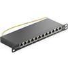 deleyCON Patch Panel 0,5 Unità Cat 6 Mini 12 Porte - Desktop Montaggio a Rack 10 Pollici Server RJ45 Schermato TIA568A TIA568B - Nero