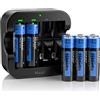 Hixon Batteria ricaricabile AA da 1,5 V, batteria al litio AA ricaricabile, 3500 mWh ad alta capacità agli ioni di litio AA ACCU, 8 pezzi con caricabatterie rapido da 2,0 H Ultra Type-C