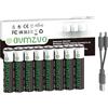 avmzvo Batteria AAA da 1,5 V, 1100 mWh, ricaricabile USB-C al litio con cavo di ricarica USB-C 2 in 1, ricarica rapida, 8 pezzi