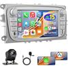 Motorsi 4GB RAM + 64GB ROM Carplay Autoradio per Ford Focus II S-Max Mondeo 9 Galaxy II C-Max con Wireless Android Auto Touchscreen da 7 pollici GPS/WiFi/FM/RDS/SWC/Canbus/BT/EQ+AHD Camera