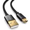 PAXO Cavo mini USB in nylon da 2 m nero, cavo di ricarica da USB a mini USB, spina dorata, cavo intrecciato (intrecciato)