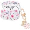 DiyGody Custodia Trasparente Compatibile con Airpods Pro/Pro 2 Generazione con Portachiavi, Cover Protettiva con Motivo di Fiori Rosa per Donne, Case Ultrasottile AntiGraffio Antiurto Anti Scivolo