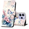 DiaryTown Cover per Xiaomi Redmi Note 14 5G Custodia in PU Pelle a Libro Motivo Flip Caso Magnetica Portafoglio Carta Slot Antiurto Protettiva Cover per Redmi Note 14 5G - Fiore Rosa Farfalla Blu