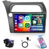 Hikity 2+64G Stereo Auto per Honda Civic VIII 2006-2011 senza fili Carplay Android Auto Mirror Link, 9 Pollici Android Stereo Radio Bluetooth con GPS WIFI FM/RDS EQ SWC MIC Telecamera Posteriore