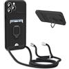 GoodcAcy Cover con Collana Compatibile con Samsung Galaxy S24 FE, Cover con Pratico Cordino, Slidable Protezione Fotocamera Slot Carte 360°Anello Supporto,Custodie a tracolla e cordini Nero