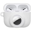 kwmobile Custodia 2 in 1 compatibile con Apple Airpods Pro 3 e AirTag - Cover Cuffie Bluetooth - Protezione in Silicone con Moschettone - bianco