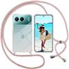 ISOI Cover con Cordino per Oneplus Nord 4 5G, Custodia Trasparente con Collana Tracolla Laccio Collo Ultra Sottile Morbido TPU Silicone Antiurto AntiGraffio Antiscivolo Case, Rosa