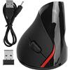 Ouitble Mouse verticale ergonomico 2.4 G senza fili ottico silenzioso wireless 800/1200/1600 DPI con ricevitore USB, ricaricabile a 5 tasti mouse per Wins 2000/XP/7/8/10/Vista/98/OS (nero)