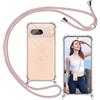 ISOI - Cover con Cordino compatibile con Google Pixel 7, Regolabile Collana Tracolla Laccio Collo, Trasparente Custodia in Silicone TPU Morbido con Paraurti Airbag Antiurto - Rosa