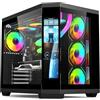 IONZ APEX Vision - Case da gioco per PC, ATX Mid Tower, doppia camera con 4 ventole ARGB PWM - Schermo LCD | Nero