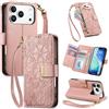 Fertuo Cover per iPhone 17 Pro Max, Fiori Custodia a Libro Portafoglio Antiurto in Pelle PU Flip Case Interna Silicone con Porta Carte, Supporto, Chiusura Magnetica e Cinturino, Rosa