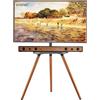 ECOTINY Cavalletto per TV con treppiede, per schermo LCD LED OLED da 43 a 65 pollici, regolabile in altezza e girevole, supporto TV angolare portatile con vassoio in legno, VESA 400 x 400 mm