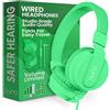 Puro Sound Labs PuroBasic Cuffie con Cavo a Limitazione di Volume per Bambini, Fascia Regolabile e Pieghevole con Microfono, Compatibili con Smartphone, Tablet e PC - Verde