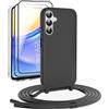 DiDaDi Set di 5 in 1 per Samsung Galaxy A55 con cinturino + custodia protettiva trasparente + 2 pellicole protettive + set di pulizia, custodia per cellulare da appendere con cordoncino in silicone
