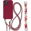 Galful Cover per iPhone 16 Pro Max con cordino per collana per iPhone 16 Pro Max custodia regolabile con 2 catene a tracolla, corda in TPU silicone Case sottile Cover-rosso scuro