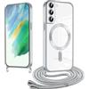 Knrlqim Magnetica Cover con Cordino per Samsung Galaxy S21 FE 5G,Custodia con Laccio Collana Tracolla Collo Corda Regolabile,Compatibile con Magsafe,Trasparente Placcatura Silicone Case,Argento