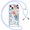 Yoedge Cover con Cordino per iPhone 14/iPhone 13, Custodia con Laccio Collana Regolabile Tracolla Aesthetic Fiori Disegni, Morbida Silicone TPU Necklace Protettiva Corda Case per iPhone 13 6,1, Blu