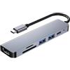 Vinmooog Hub USB C,Adattatore multi-porta USB C per MacBook Pro,6-in-1 USB C a HDMI Hub compatibile con computer portatili e altri dispositivi di tipo C(4K HDMI USB3.0 USB2.0 SD/TF Card Reader 87W PD) grey