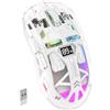 ZIYOU LANG x FREEWOLF Mouse da gioco wireless, PixArt PAW3212 Mouse RGB trasparente a doppia modalità 2.4G/Bluetooth, batteria da 400 mAh, 4000 DPI 5 livelli, livello batteria visibile - Bianco