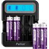 Pallus Batteria Ricaricabile al Litio AA da 4 Pezzi con Caricabatterie Rapido da 2 Ore, Alta Capacità da 3500 mWh, Tempi di Ciclo Superiori a 1600, Adatta per Telecamera Blink e Controller di Gioco VR