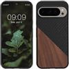 kwmobile Cover Compatibile con Google Pixel 9 / Pixel 9 PRO - Custodia in Fibra di Carbonio e Legno - Bumper Anti Urto - Back Protection Marrone Scuro/Nero