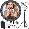 MACTREM Luce anulare da 22" con supporto, grande luce anulare per iPhone/iPad con treppiede/display LCD da 71"/5 clip/2 porte USB per YouTube Facebook Live TikTok Video Recording Vlog.