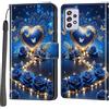Haninsuze Cover per Samsung Galaxy A52 4G / A52 5G / A52s 5G, Custodia Interno TPU Antiurto Portafoglio con Disegni [schede Fessura] [Supporto Stand] Cover Libro in PU Pelle (cuore blu)