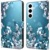 CLM-Tech Cover compatibile con Samsung Galaxy A16 5G - Custodia a Portafoglio con Supporto e Scomparti per Carte di Credito - Fiori di Prugna blu