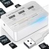 Retoo Hub USB 7 in 1, lettore di schede, lettore di schede di memoria, 3 hub dati USB 2.0, lettore di schede con 5 porte SD, MMC, MS, TF, M2, adattatore USB, distributore USB, hub dati USB per laptop,