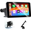 islxuox 7 pollici Android Auto Display & Carplay Display, Wireless Car Play Android con 1080P HD telecamera posteriore IPS Touch Screen Bluetooth AUX FM Mirror Link Siri, GPS Navigation