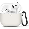 GEEKRIA Custodia in silicone Geekria compatibile con Apple AirPods 4 True Wireless, cover protettiva con gancio per portachiavi, accesso alla porta di ricarica (Bianco sporco)