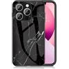 IMEIKONST Custodia Compatibile con iPhone 16 Pro Max Cover Marmo, Vetro Temperato Posteriore Bordo Morbido in TPU Bumper Sottile Antiurto Protettiva per iPhone 16 Pro Max. Nero Argento LSM