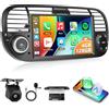 Motorsi 4GB+128GB Motorsi Carplay Autoradio per Fiat 500 2007-2014, Android Auto Car Stereo con Bluetooth GPS Navi WiFi RDS/FM Radio SWC EQ USB Mirror Link Canbus + Telecamera Posteriore