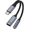 SinLoon USB C a jack da 3,5 mm per cuffie e adattatore di interfaccia di ricarica rapida PD da 100 W, cavo adattatore di ricarica audio ausiliario USB C 2 in 1