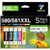 Jettruemedia PGI 580XXL CLI 581XXL Cartucce compatibili con Canon 580 581 per Canon Pixma TR8550 TS6100 TS6150 TS6151 TS705a TS6350a TS8350 TS9550 TS705 (PGBK/C/M/Y/BK)