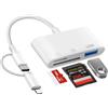 Denlane Lettore di schede Dual Lightning & USB-C 3 in 2 SD/TF adattatore per iPhone con porta USB OTG, lettore di schede di memoria per iPhone 16/15/14/13/12/11/8/7/X/XS, iPad, Samsung, Android, ecc