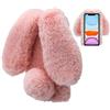 LCHDA Cover per Samsung Galaxy A41, Carino Orecchie da Coniglio 3D Morbide Palle di Pelo Pelose Caldo Pelliccia Sintetica Peluche Soffice Flessibile TPU Paraurti Custodia Protettiva - Rosa