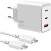 Gcstnn 65W 3Porte Caricabatterie USB C, Gcstnn Rapido Caricatore per Samsung Galaxy S24 Ultra/S24+/S24/S23/S22, A55/A54/A25/A15, Z Fold 6/Filp 6, iPad, Google Pixel 9, Adattatore con 1.8M 5A Tipo C Cavo