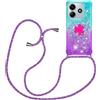YAMCCCSE Custodia con Cordino per Xiaomi Redmi Note 14 5G, Liquid Quicksand Cover con Collana Practical Stylish,Silicone Liquido Antiscivolo Case per Cellulare Girocollo，Blu + Viola